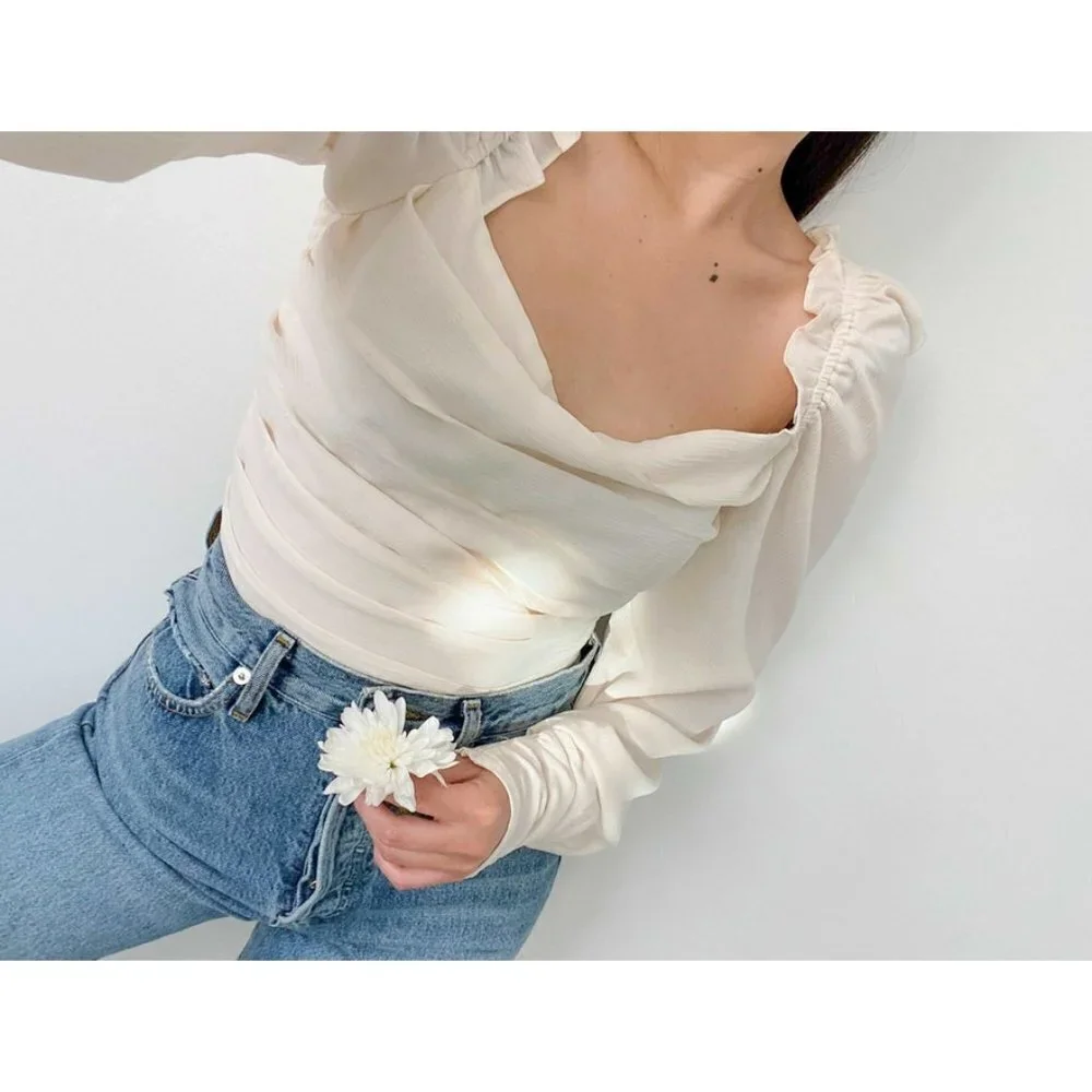 💕ASTR THE LABEL💕 Puff Sleeve Square Neck Top ~ Cream Medium XL NWT